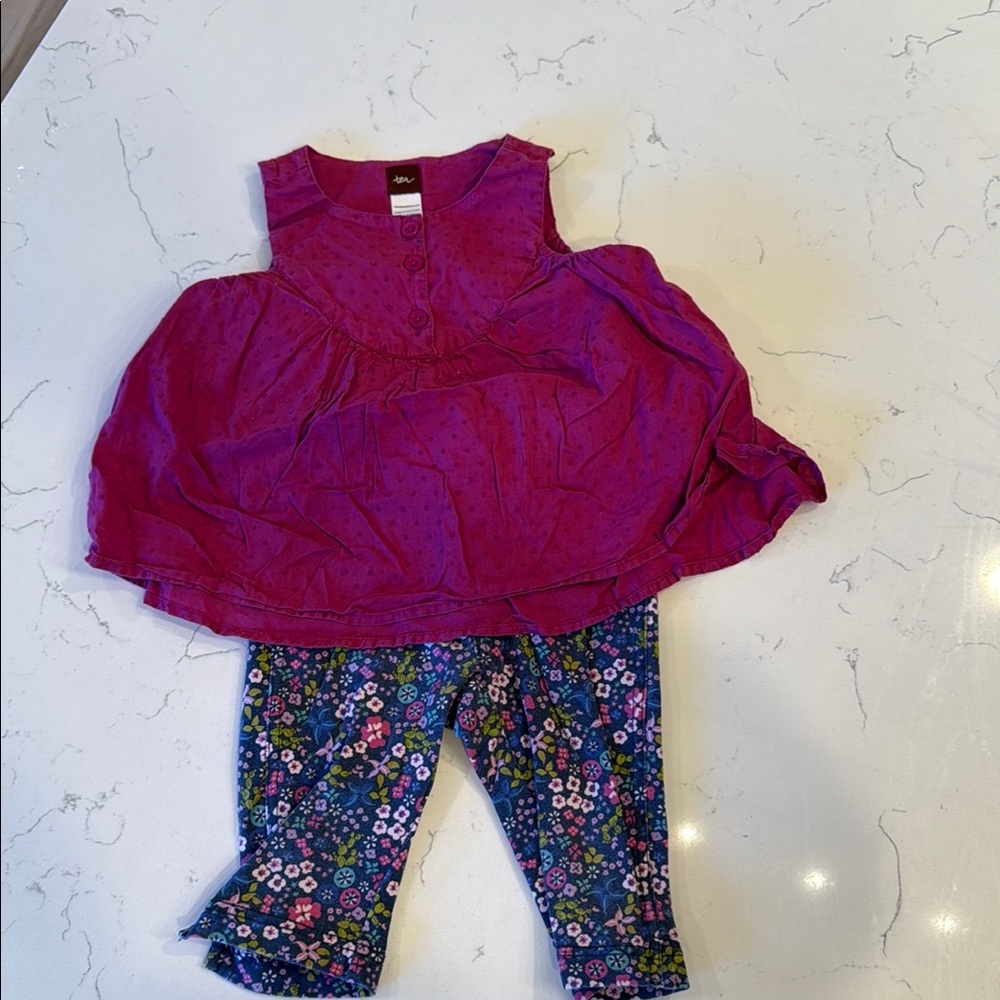 tea . Purple Top and Floral Leggings Set